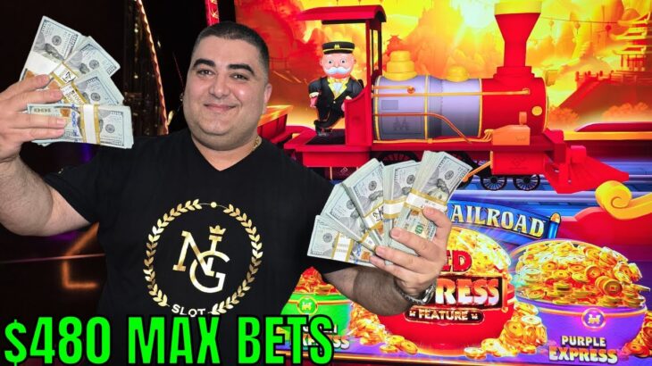 I Went ALL IN With $480 MAX BETS on MONOPOLY TRAIN EXPRESS Slot Machine!